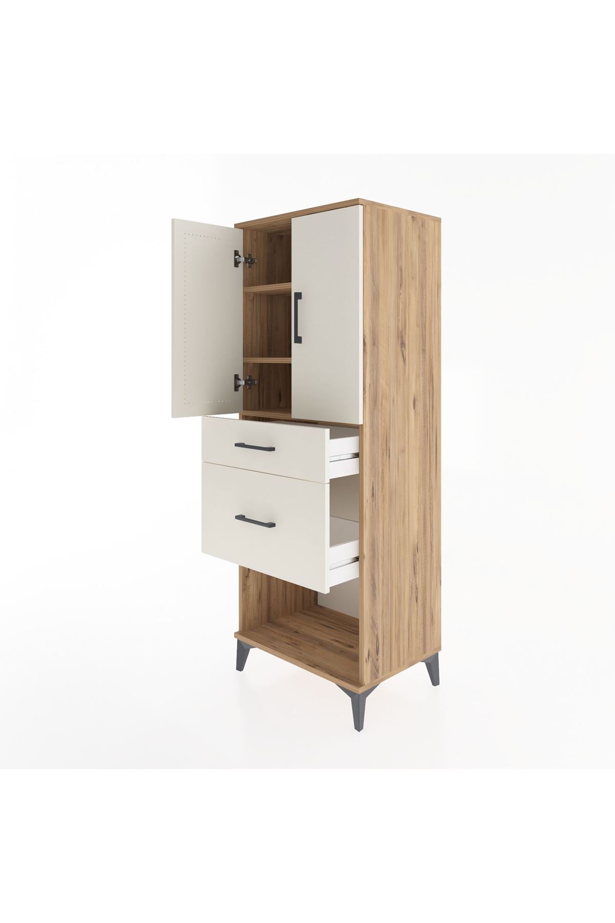 Hyperion Dolap 3 Raflı 2 Çekmeceli 2 Kapaklı 60x44x163 Çam-Aytaşı