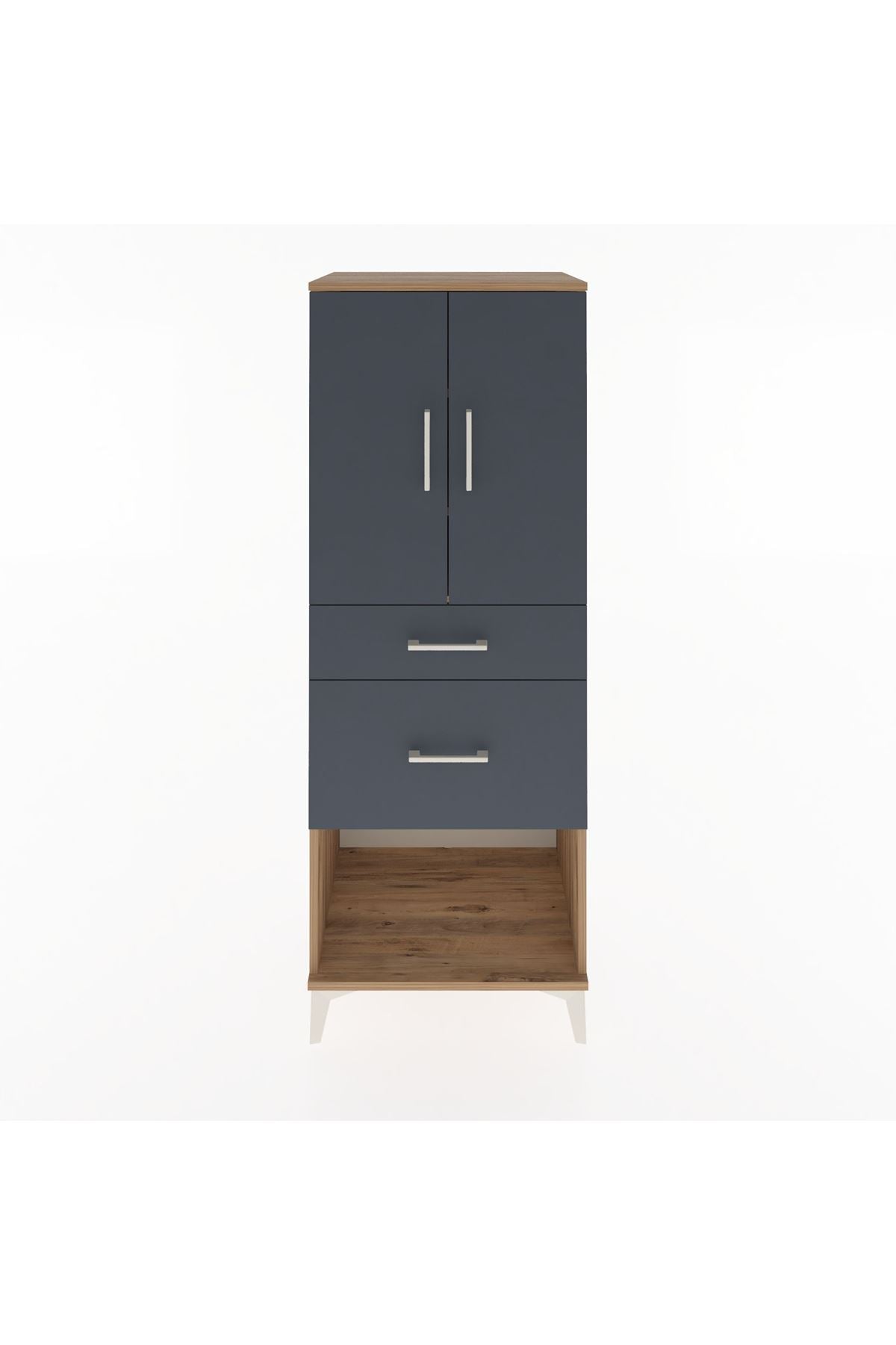 Hyperion Dolap 3 Raflı 2 Çekmeceli 2 Kapaklı 60x44x163 Çam-Antrasit