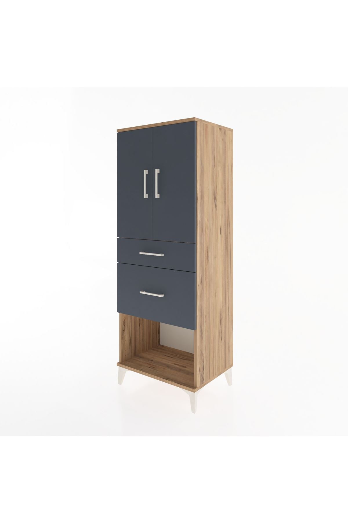 Hyperion Dolap 3 Raflı 2 Çekmeceli 2 Kapaklı 60x44x163 Çam-Antrasit