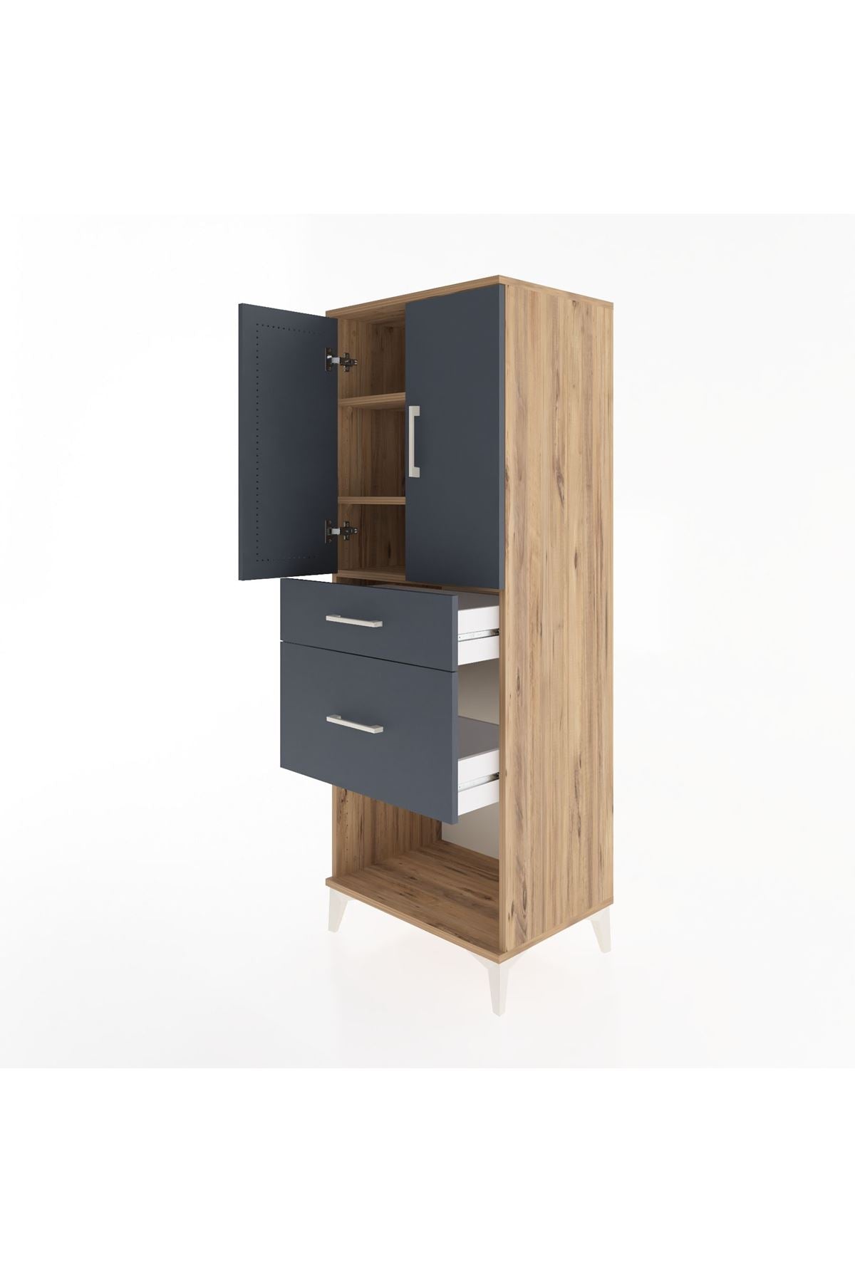 Hyperion Dolap 3 Raflı 2 Çekmeceli 2 Kapaklı 60x44x163 Çam-Antrasit
