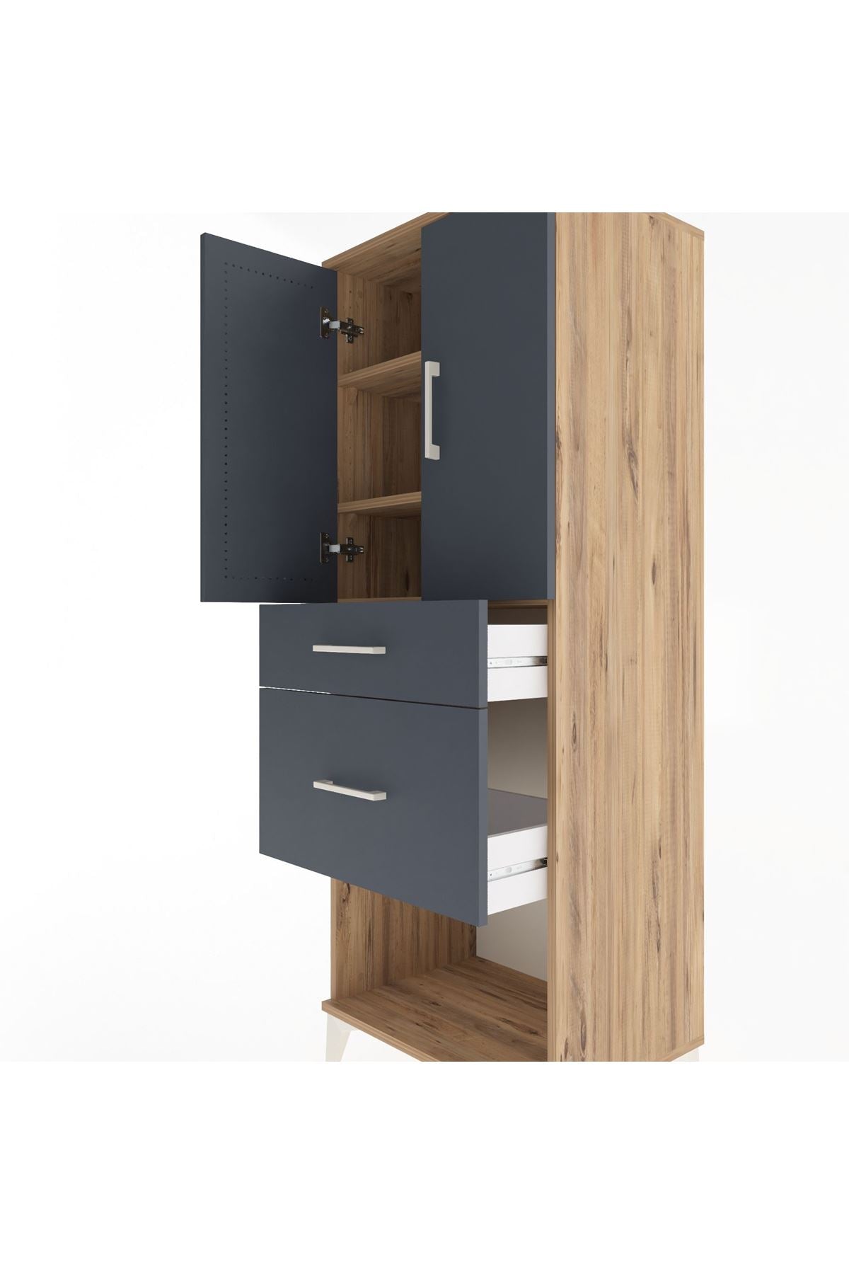 Hyperion Dolap 3 Raflı 2 Çekmeceli 2 Kapaklı 60x44x163 Çam-Antrasit