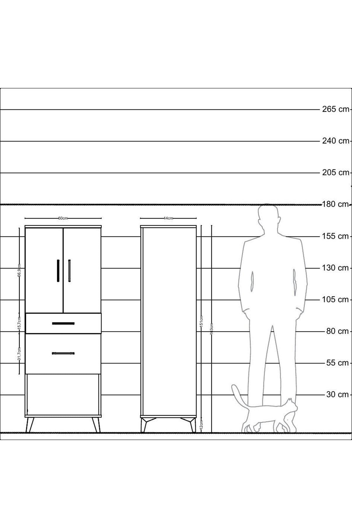 Hyperion Dolap 3 Raflı 2 Çekmeceli 2 Kapaklı 60x44x163 Çam-Antrasit