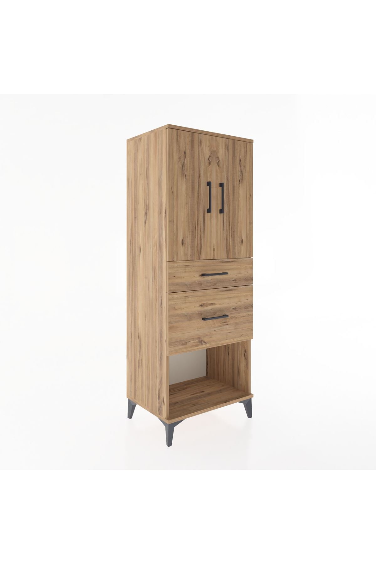 Hyperion Dolap 3 Raflı 2 Çekmeceli 2 Kapaklı 60x44x163 Çam-Çam