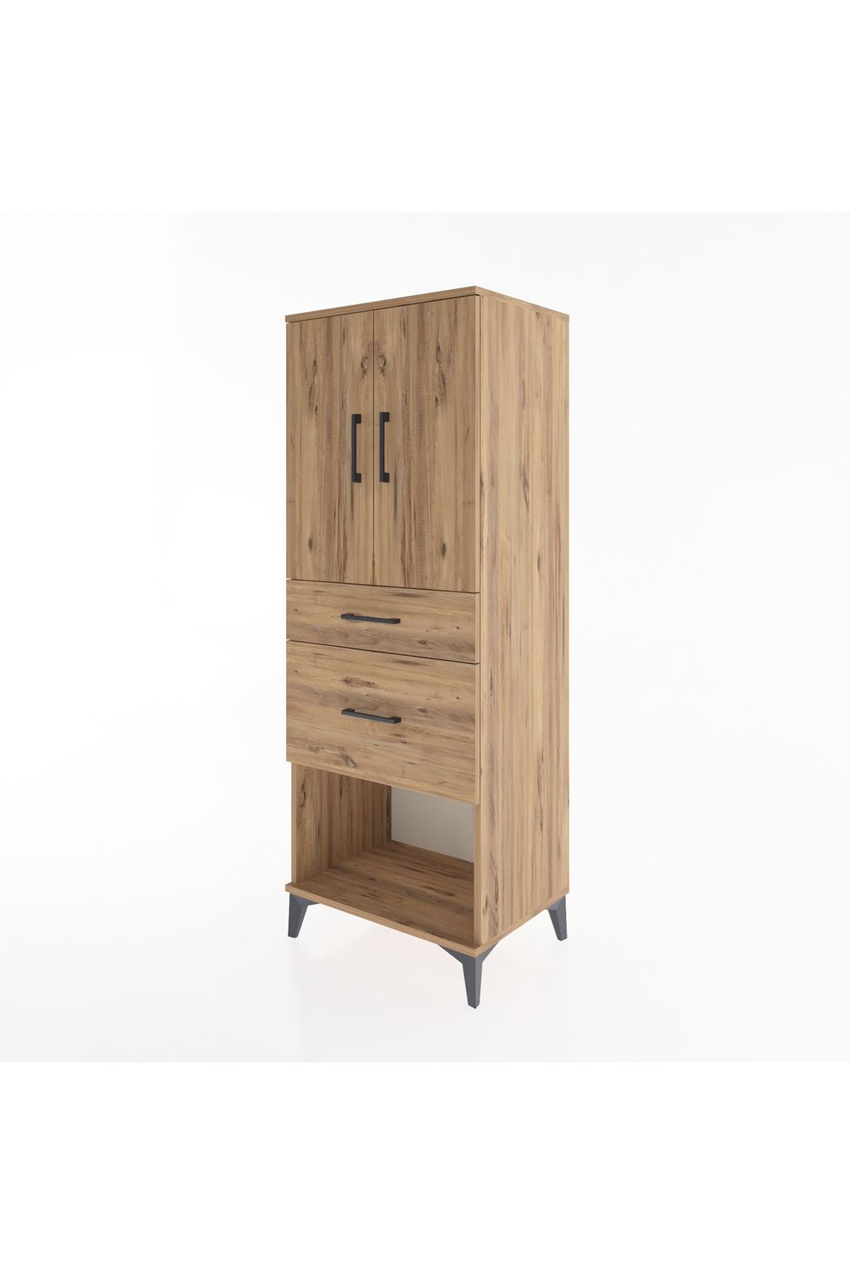 Hyperion Dolap 3 Raflı 2 Çekmeceli 2 Kapaklı 60x44x163 Çam-Çam