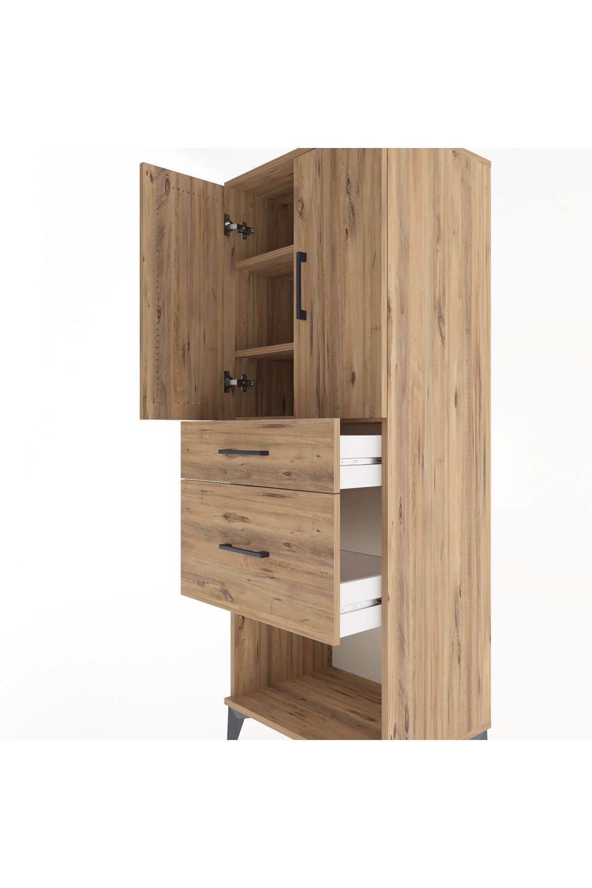 Hyperion Dolap 3 Raflı 2 Çekmeceli 2 Kapaklı 60x44x163 Çam-Çam