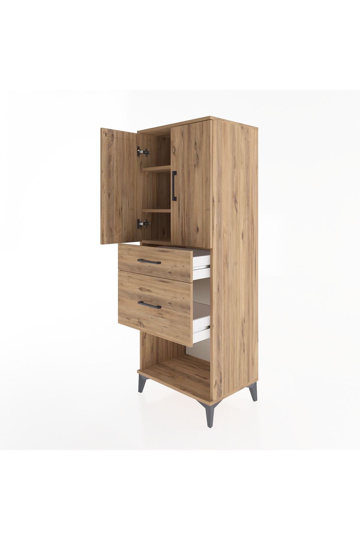 Hyperion Dolap 3 Raflı 2 Çekmeceli 2 Kapaklı 60x44x163 Çam-Çam