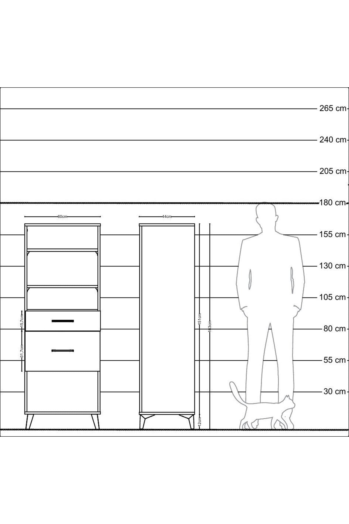 Hyperion Dolap 3 Raflı 2 Çekmeceli 60x44x163 Antrasit-Antrasit
