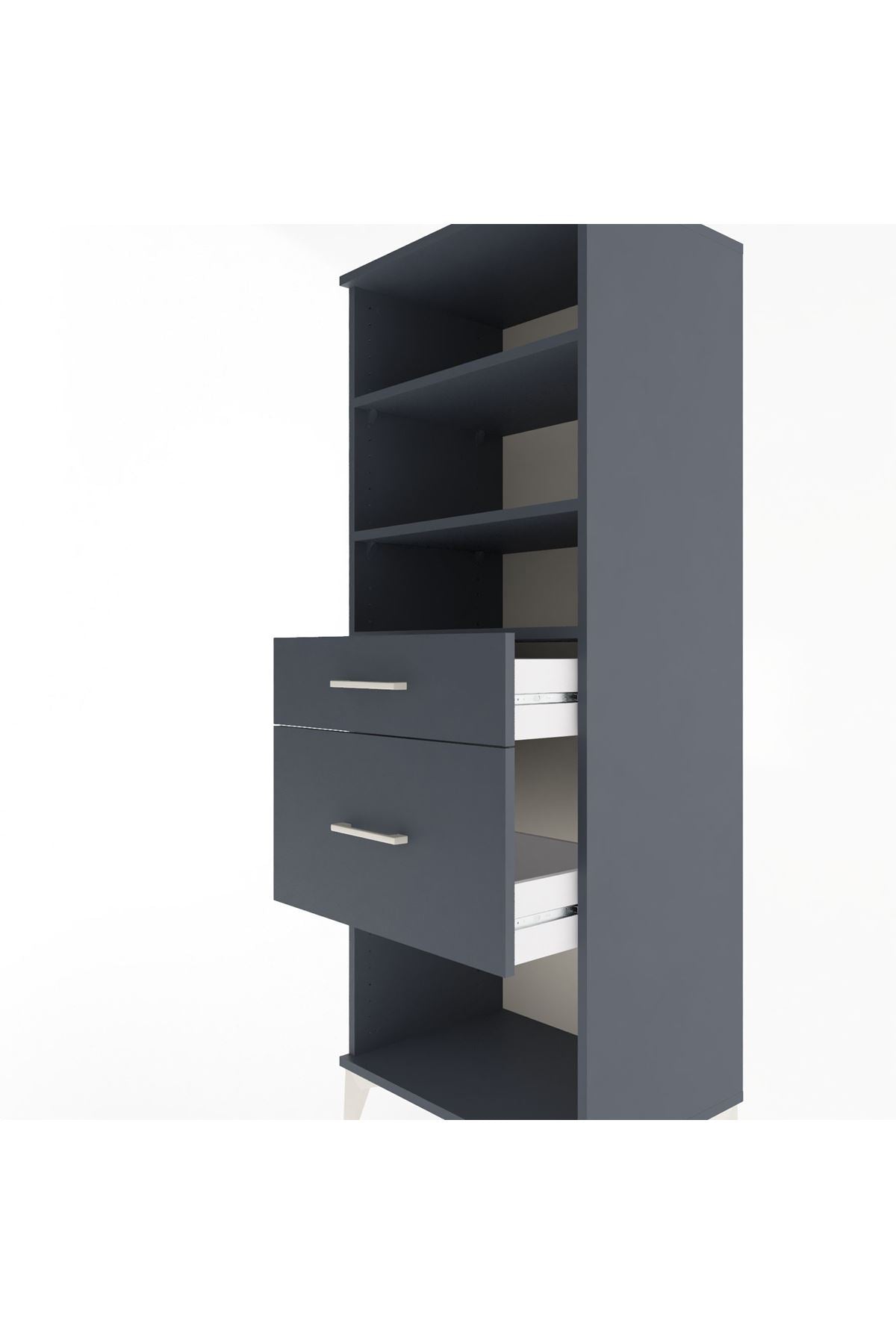 Hyperion Dolap 3 Raflı 2 Çekmeceli 60x44x163 Antrasit-Antrasit