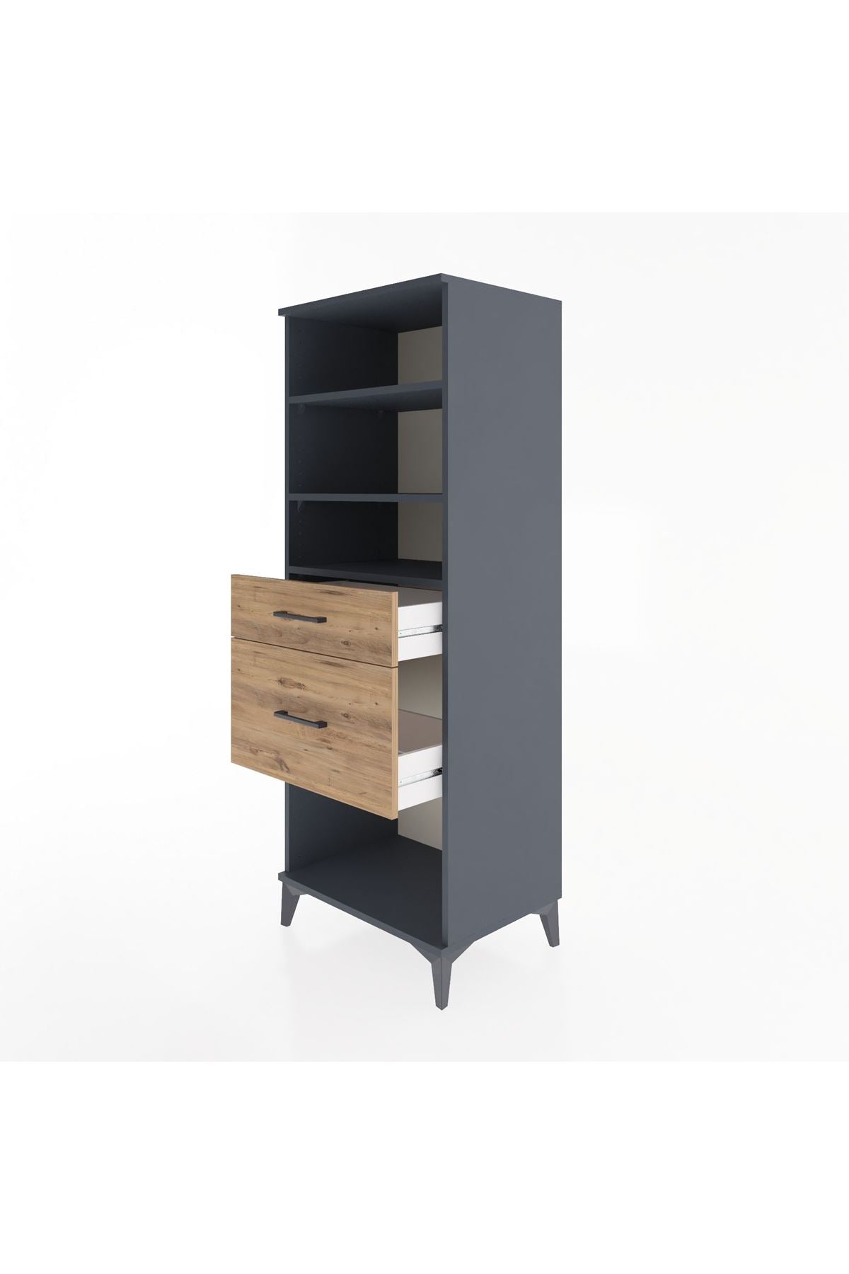 Hyperion Dolap 3 Raflı 2 Çekmeceli 60x44x163 Antrasit-Çam