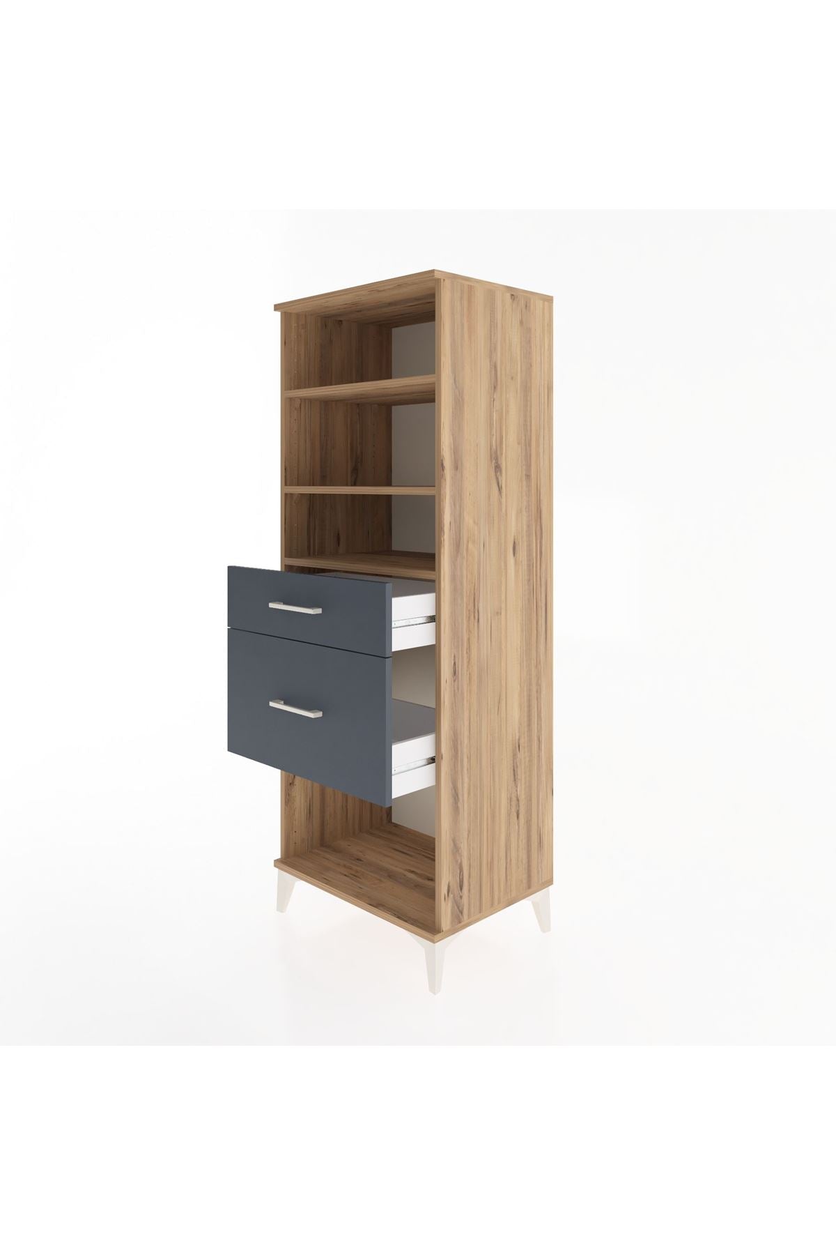 Hyperion Dolap 3 Raflı 2 Çekmeceli 60x44x163 Çam-Antrasit