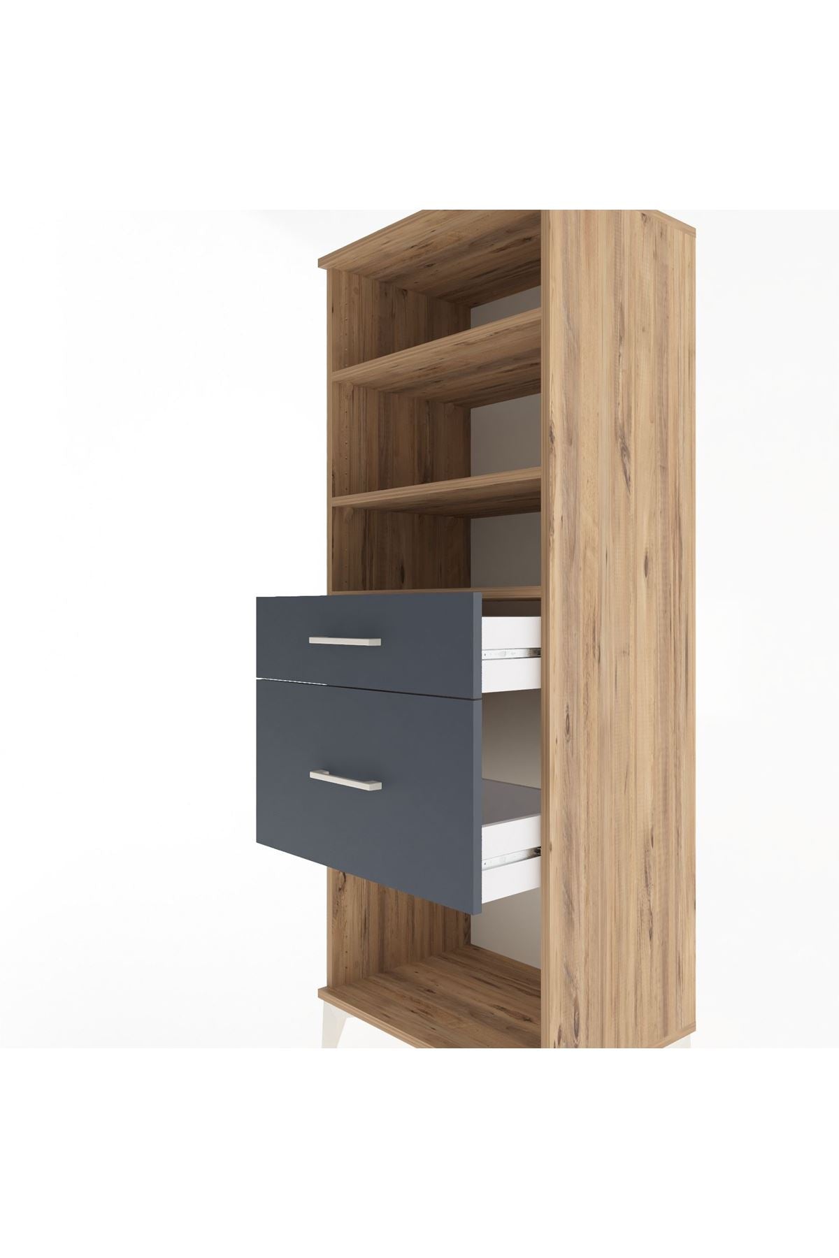 Hyperion Dolap 3 Raflı 2 Çekmeceli 60x44x163 Çam-Antrasit