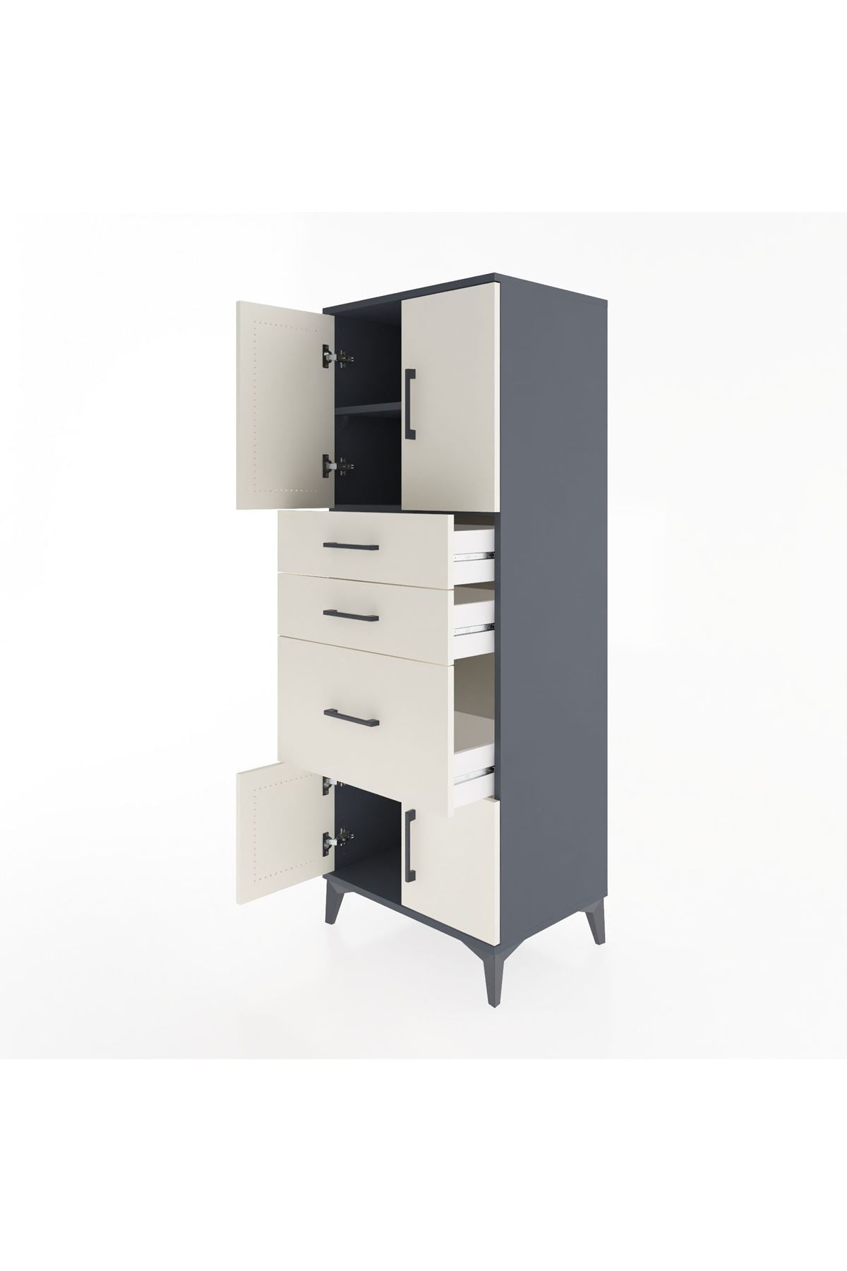 Hyperion Dolap 2 Raflı 3 Çekmeceli 4 Kapaklı 60x44x163 Antrasit-Aytaşı