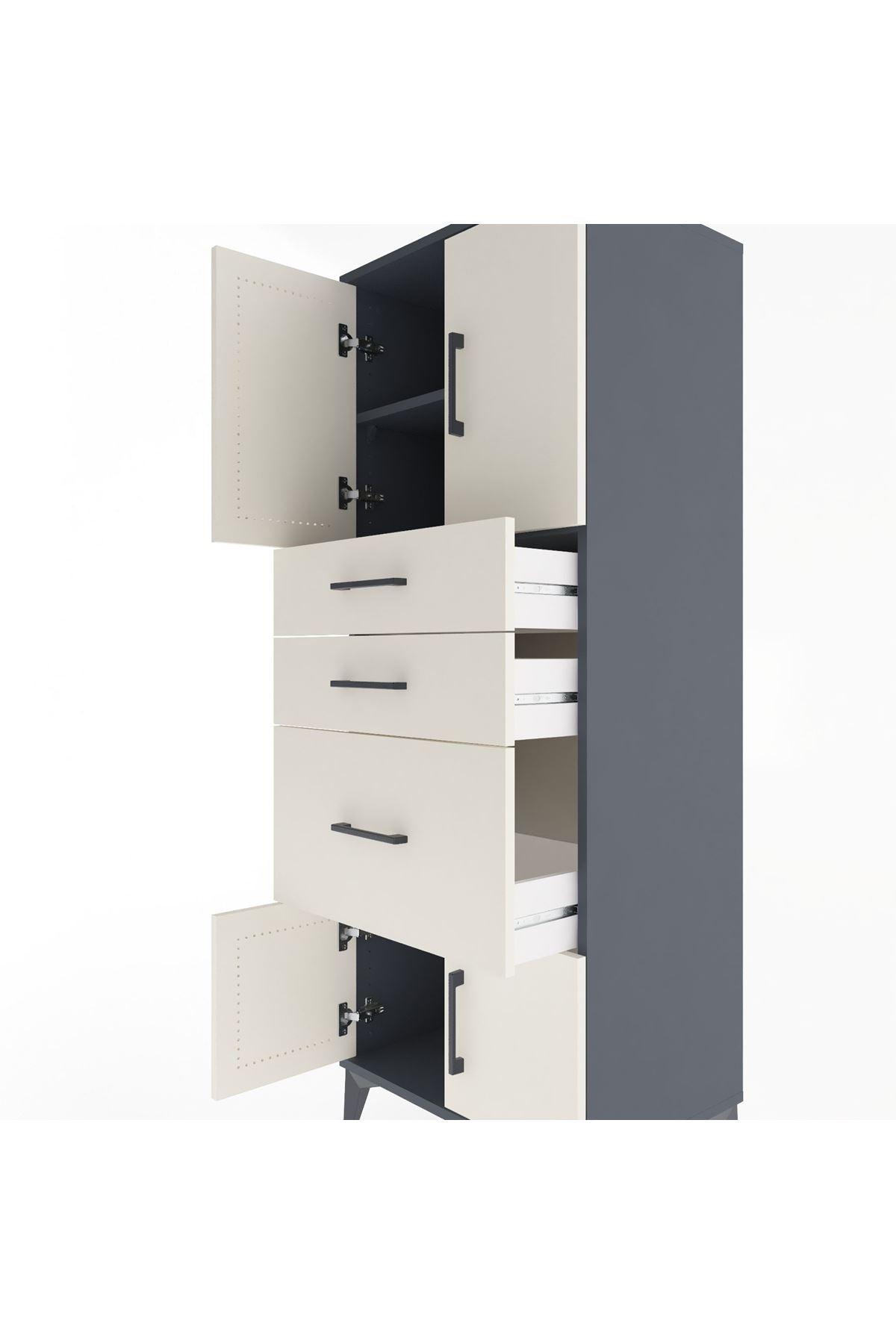 Hyperion Dolap 2 Raflı 3 Çekmeceli 4 Kapaklı 60x44x163 Antrasit-Aytaşı