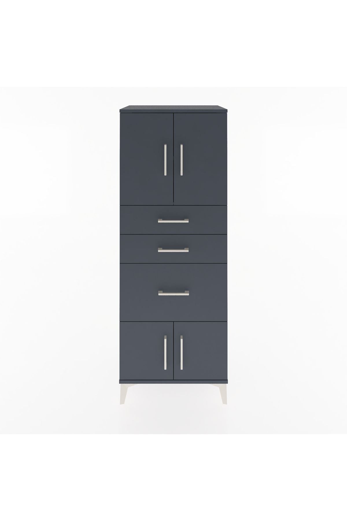 Hyperion Dolap 2 Raflı 3 Çekmeceli 4 Kapaklı 60x44x163 Antrasit-Antrasit