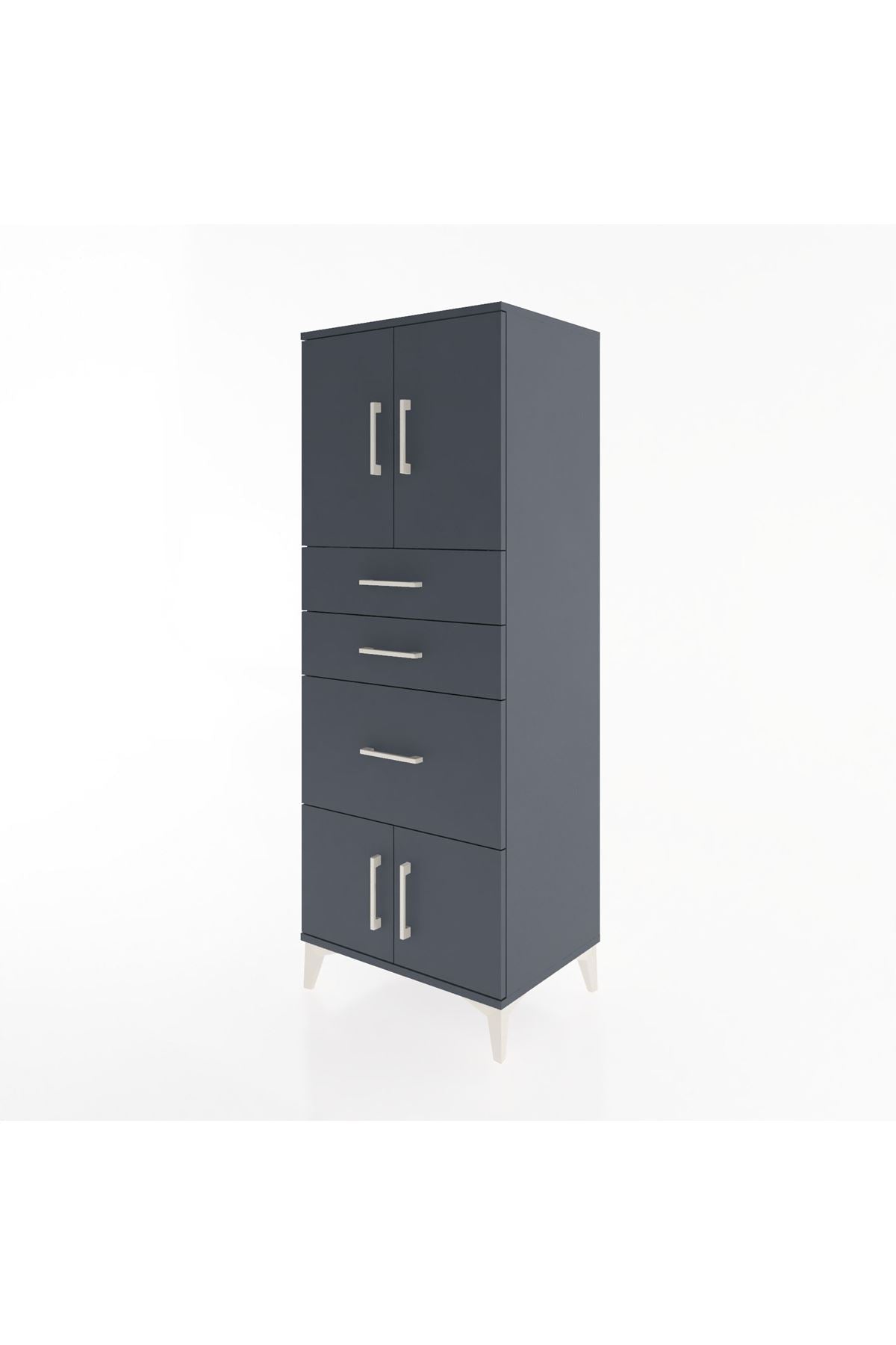 Hyperion Dolap 2 Raflı 3 Çekmeceli 4 Kapaklı 60x44x163 Antrasit-Antrasit