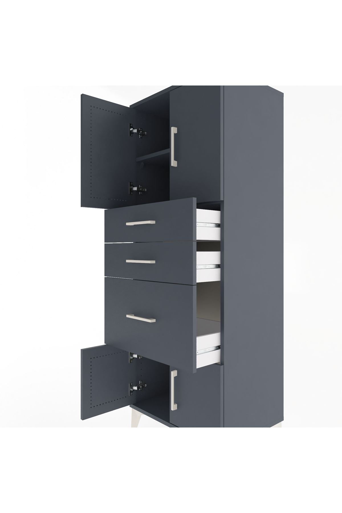 Hyperion Dolap 2 Raflı 3 Çekmeceli 4 Kapaklı 60x44x163 Antrasit-Antrasit