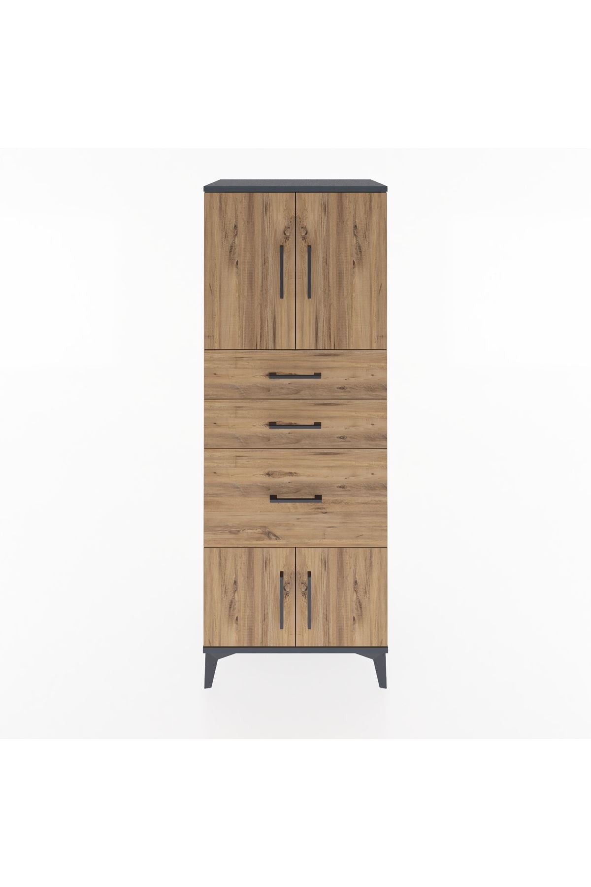 Hyperion Dolap 2 Raflı 3 Çekmeceli 4 Kapaklı 60x44x163 Antrasit-Çam