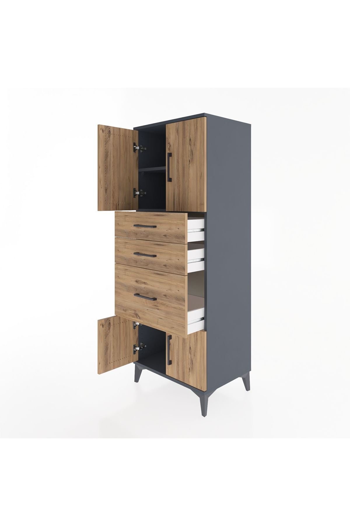 Hyperion Dolap 2 Raflı 3 Çekmeceli 4 Kapaklı 60x44x163 Antrasit-Çam