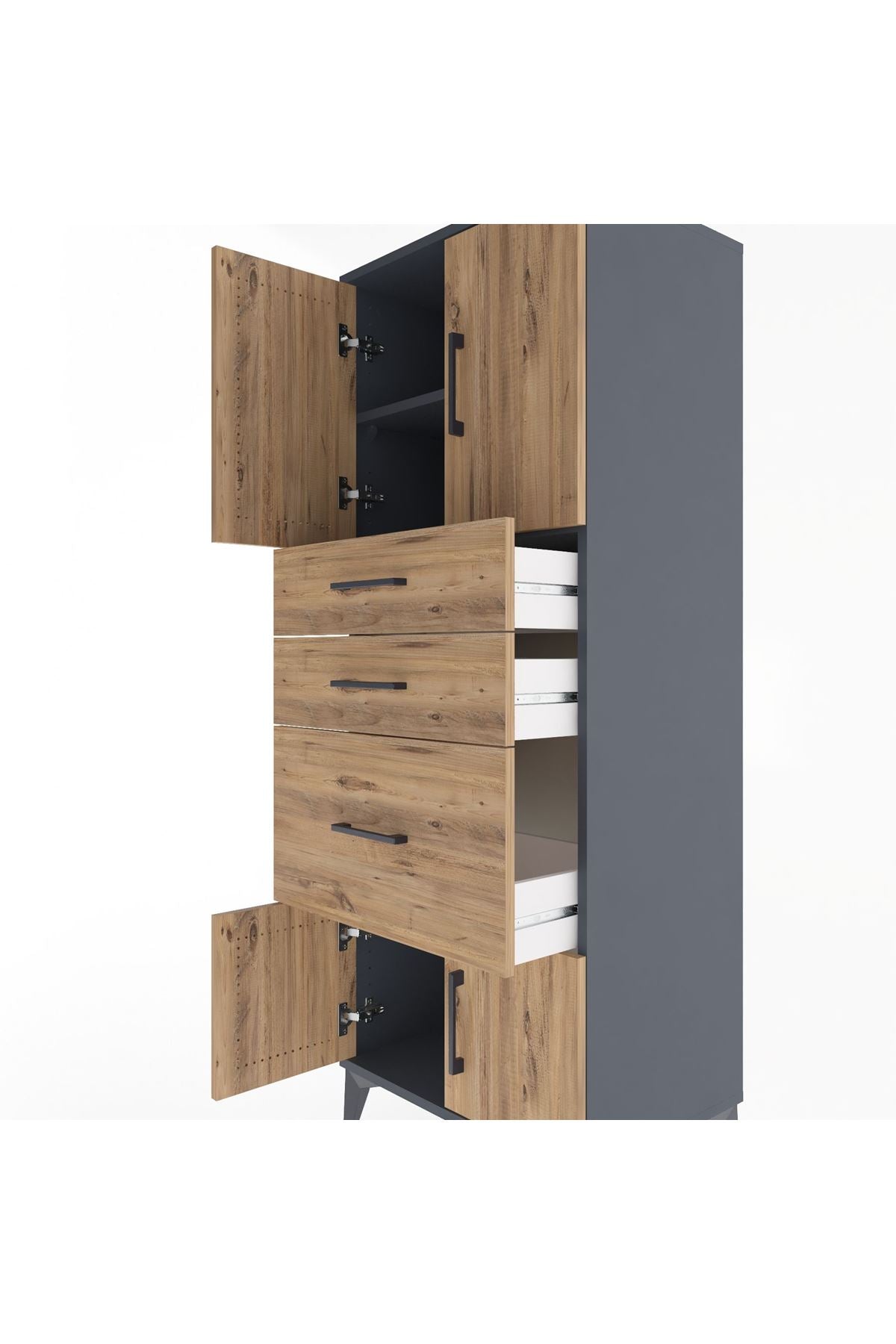 Hyperion Dolap 2 Raflı 3 Çekmeceli 4 Kapaklı 60x44x163 Antrasit-Çam