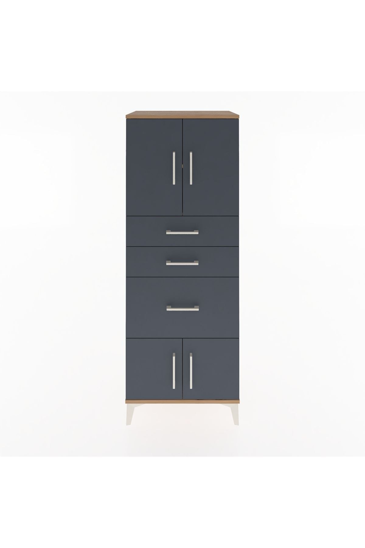 Hyperion Dolap 2 Raflı 3 Çekmeceli 4 Kapaklı 60x44x163 Çam-Antrasit