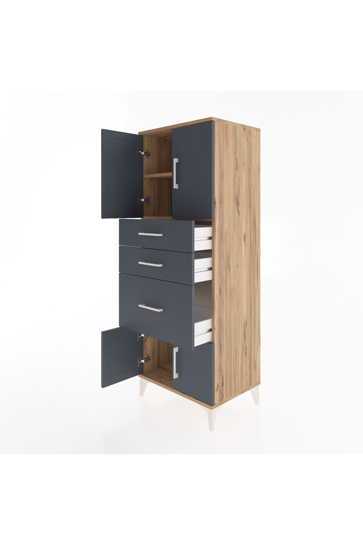 Hyperion Dolap 2 Raflı 3 Çekmeceli 4 Kapaklı 60x44x163 Çam-Antrasit