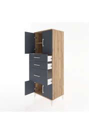 Hyperion Dolap 2 Raflı 3 Çekmeceli 4 Kapaklı 60x44x163 Çam-Antrasit