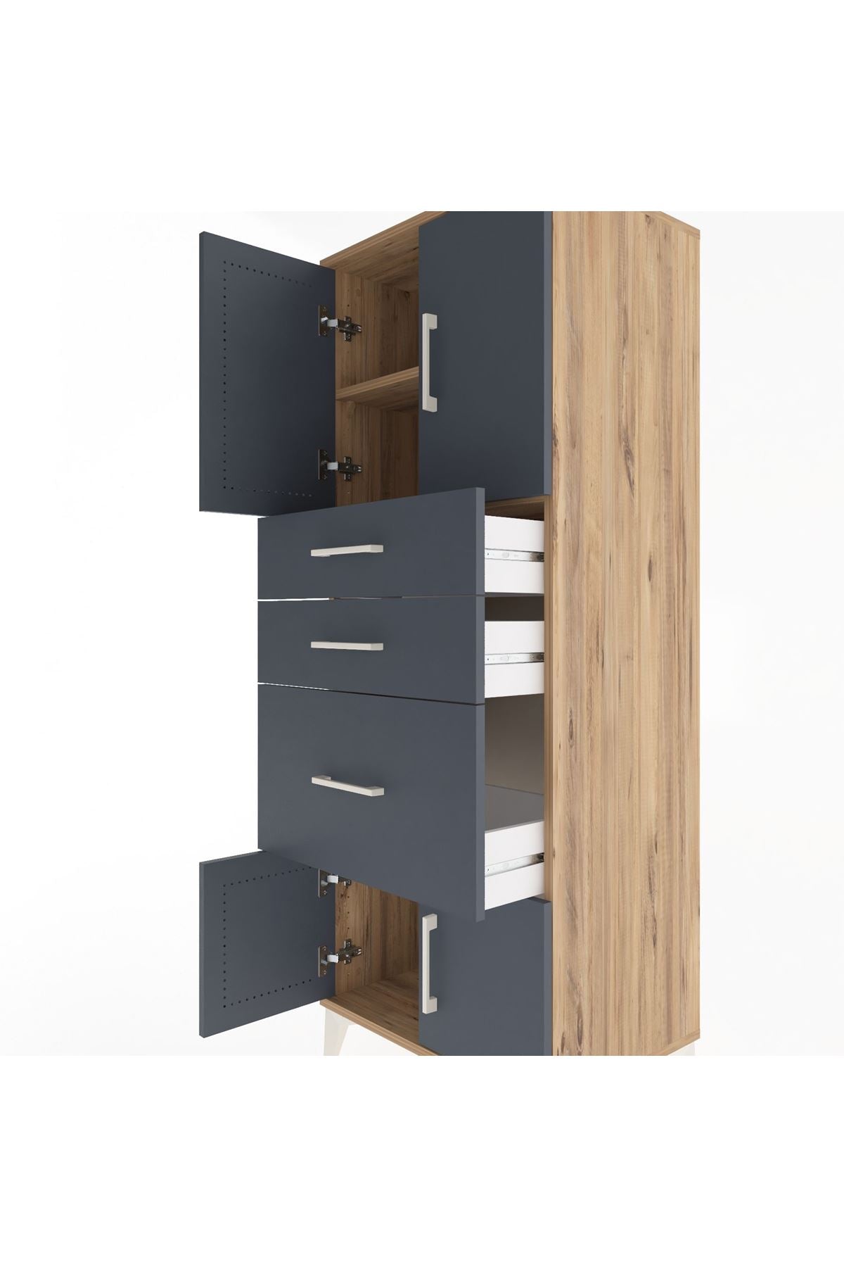 Hyperion Dolap 2 Raflı 3 Çekmeceli 4 Kapaklı 60x44x163 Çam-Antrasit