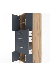 Hyperion Dolap 2 Raflı 3 Çekmeceli 4 Kapaklı 60x44x163 Çam-Antrasit