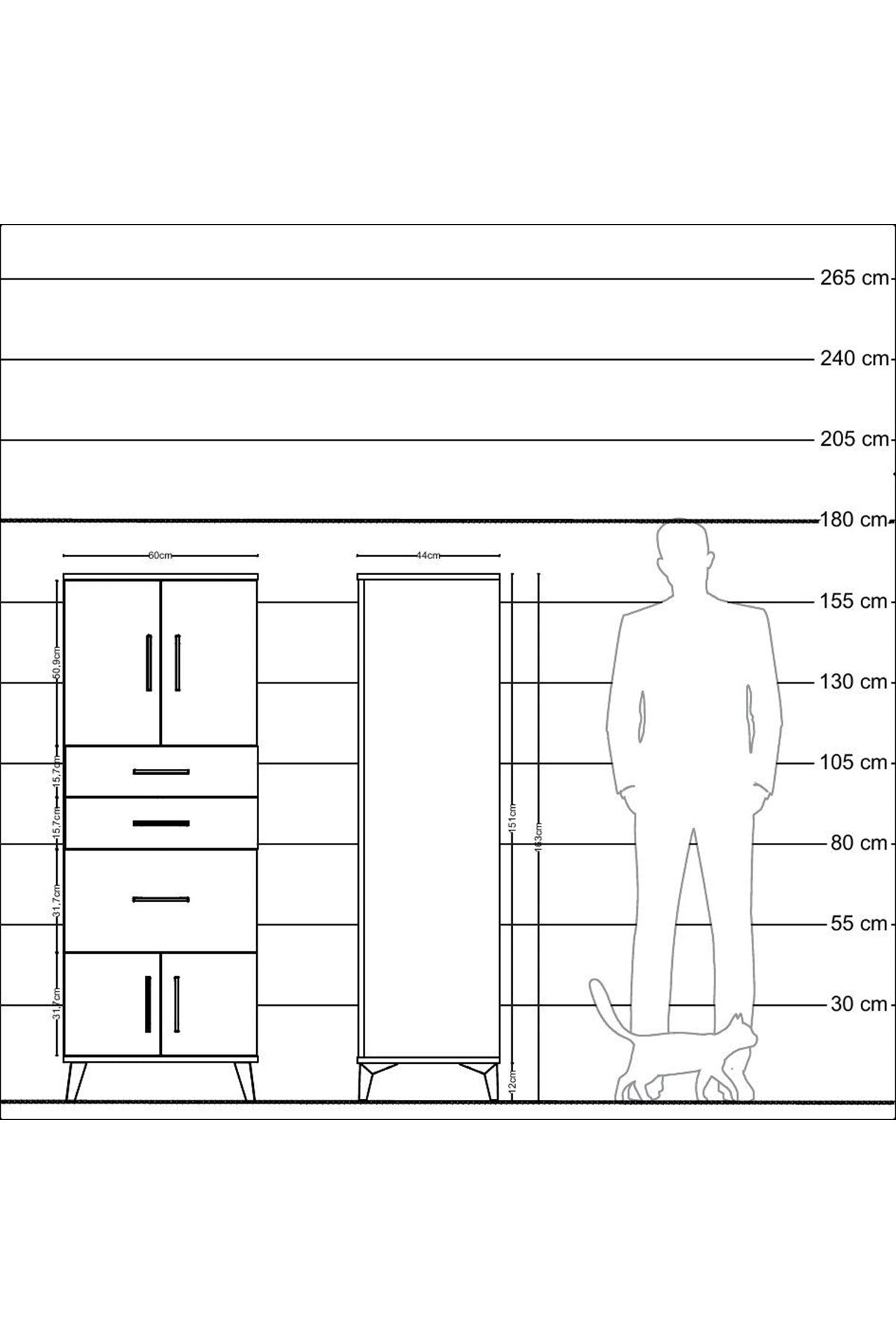Hyperion Dolap 2 Raflı 3 Çekmeceli 4 Kapaklı 60x44x163 Çam-Çam