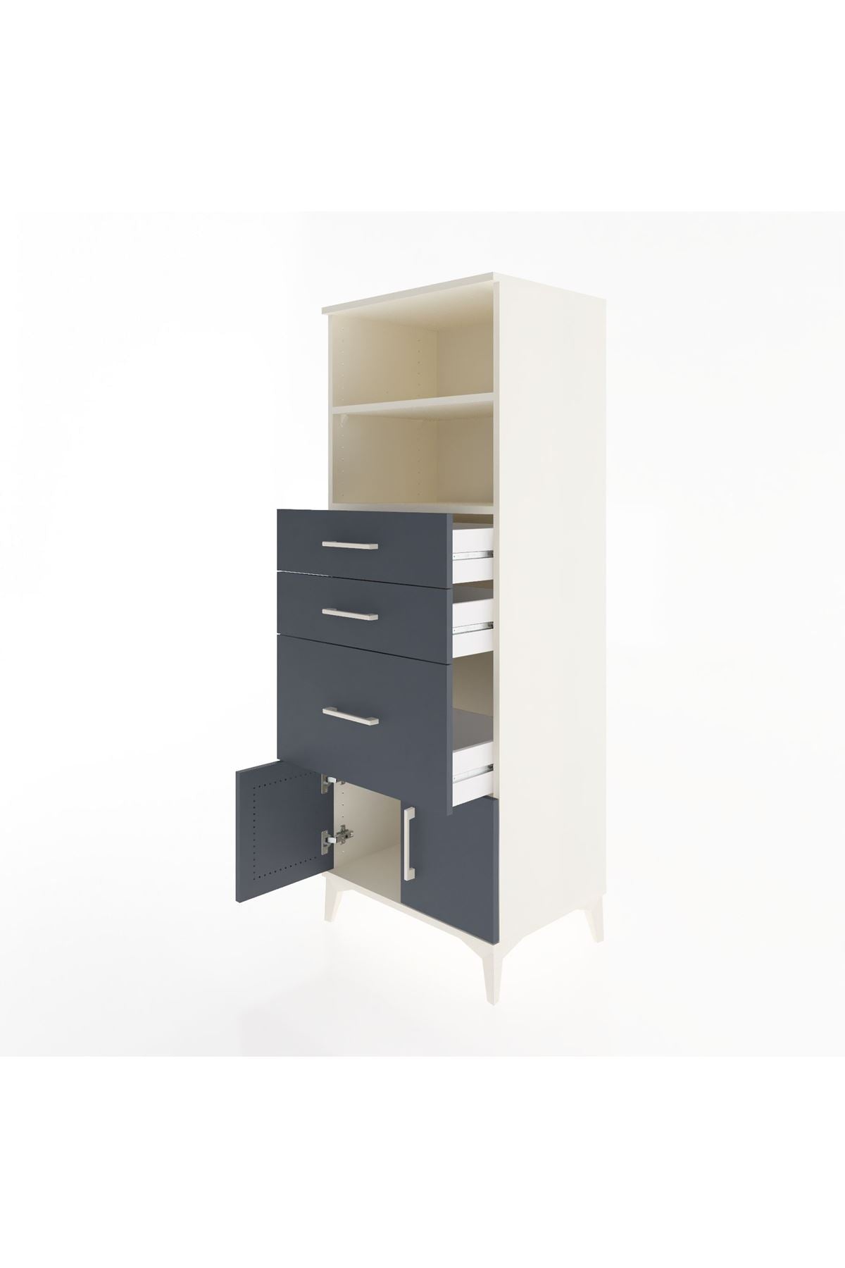 Hyperion Dolap 2 Raflı 3 Çekmeceli 2 Kapaklı 60x44x163 Aytaşı-Antrasit