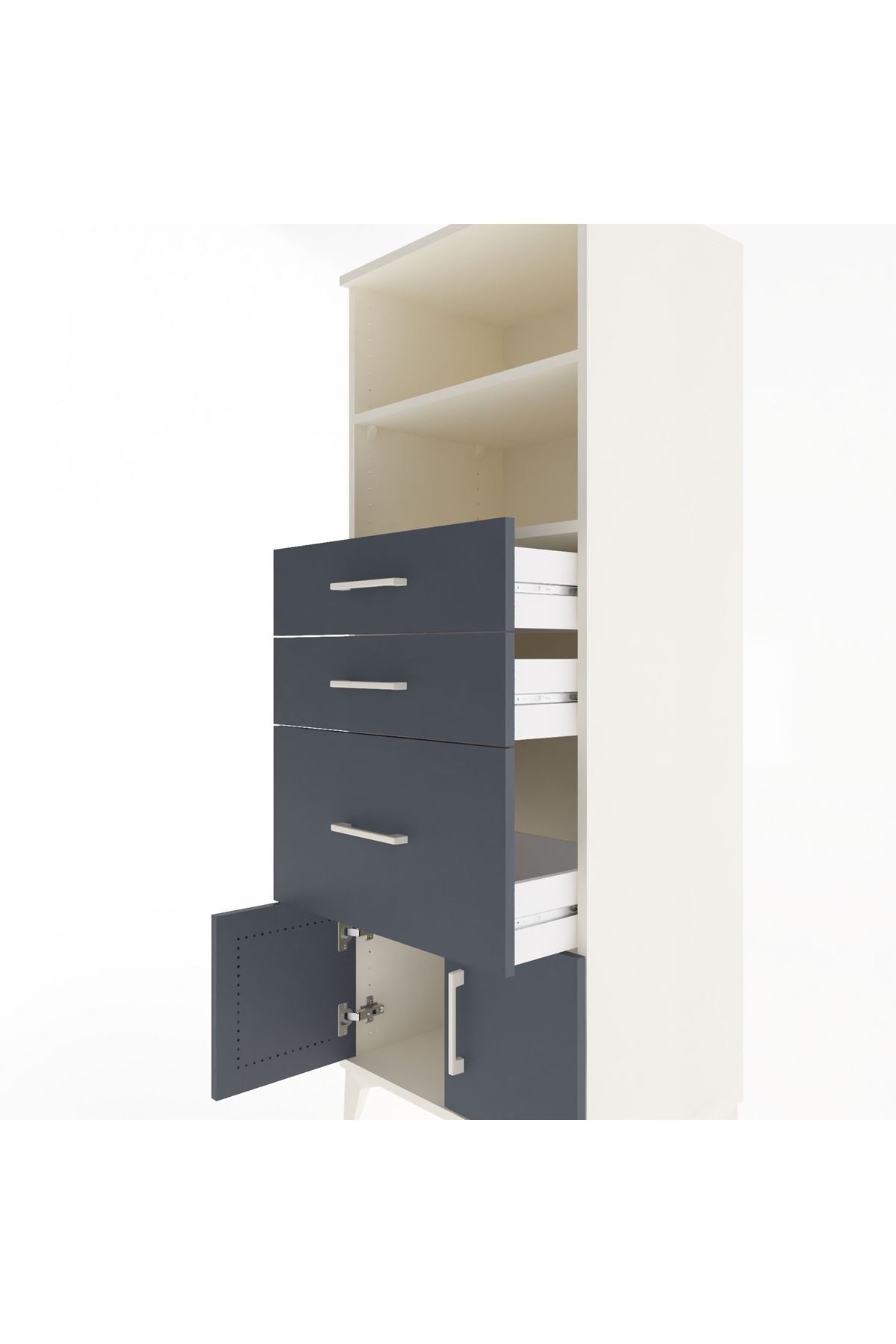 Hyperion Dolap 2 Raflı 3 Çekmeceli 2 Kapaklı 60x44x163 Aytaşı-Antrasit