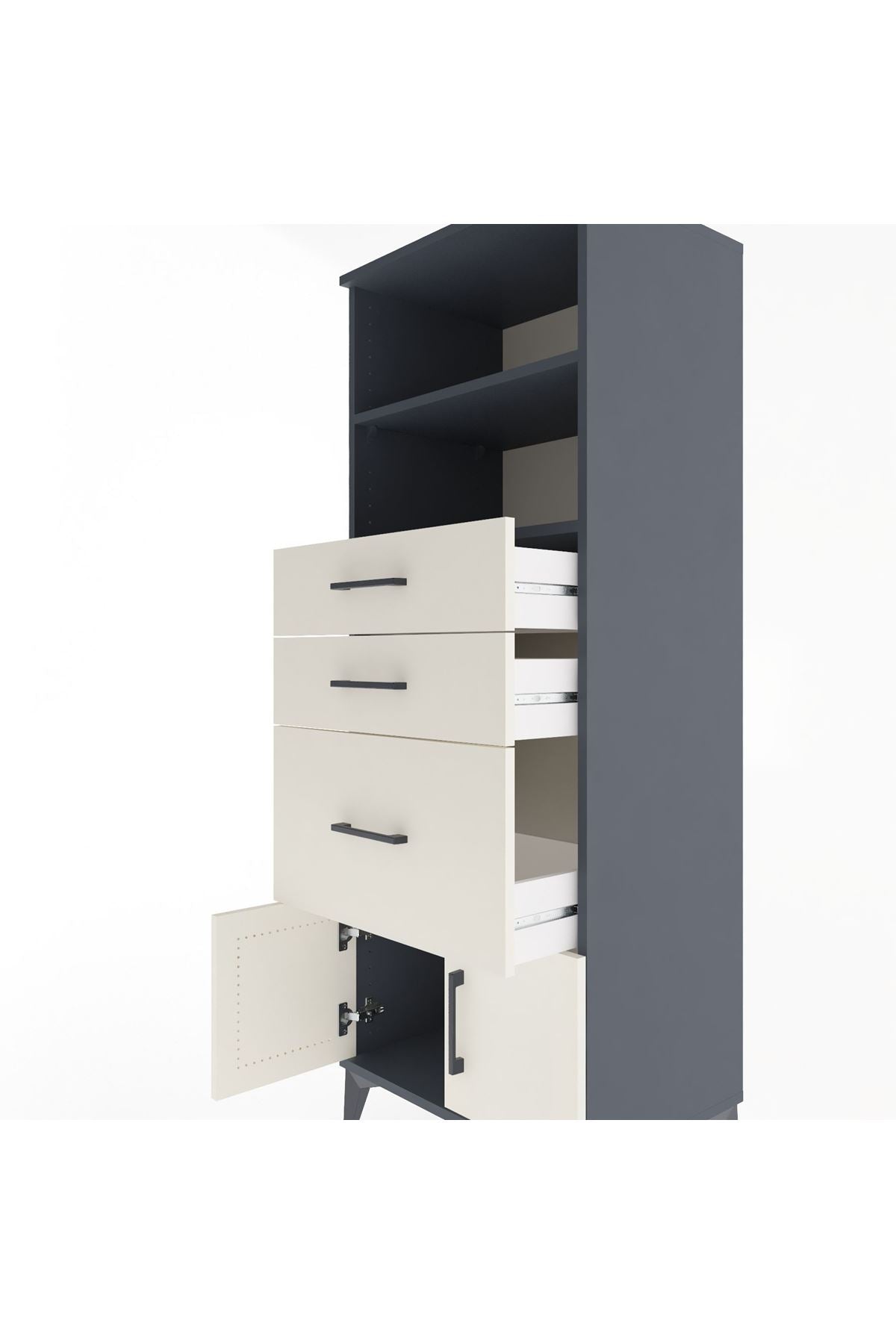 Hyperion Dolap 2 Raflı 3 Çekmeceli 2 Kapaklı 60x44x163 Antrasit-Aytaşı