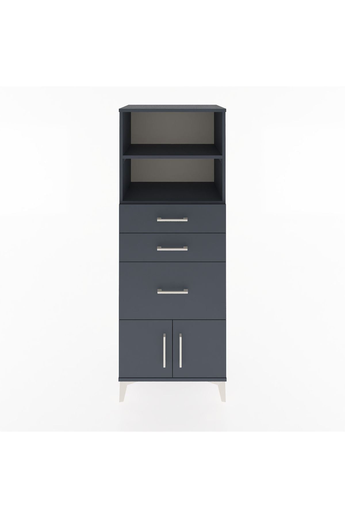 Hyperion Dolap 2 Raflı 3 Çekmeceli 2 Kapaklı 60x44x163 Antrasit-Antrasit