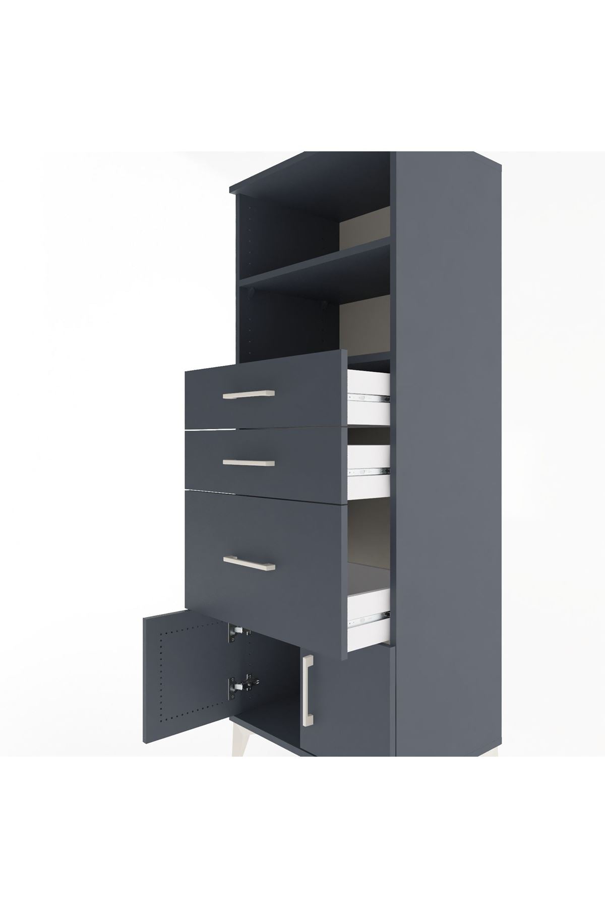 Hyperion Dolap 2 Raflı 3 Çekmeceli 2 Kapaklı 60x44x163 Antrasit-Antrasit