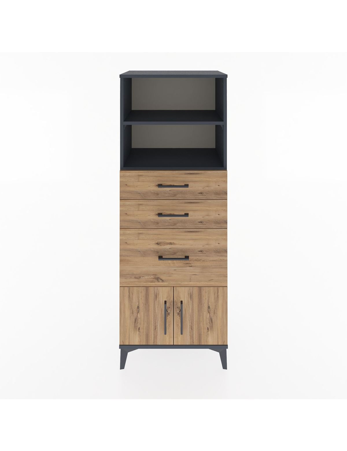 Hyperion Dolap 2 Raflı 3 Çekmeceli 2 Kapaklı 60x44x163 Antrasit-Çam