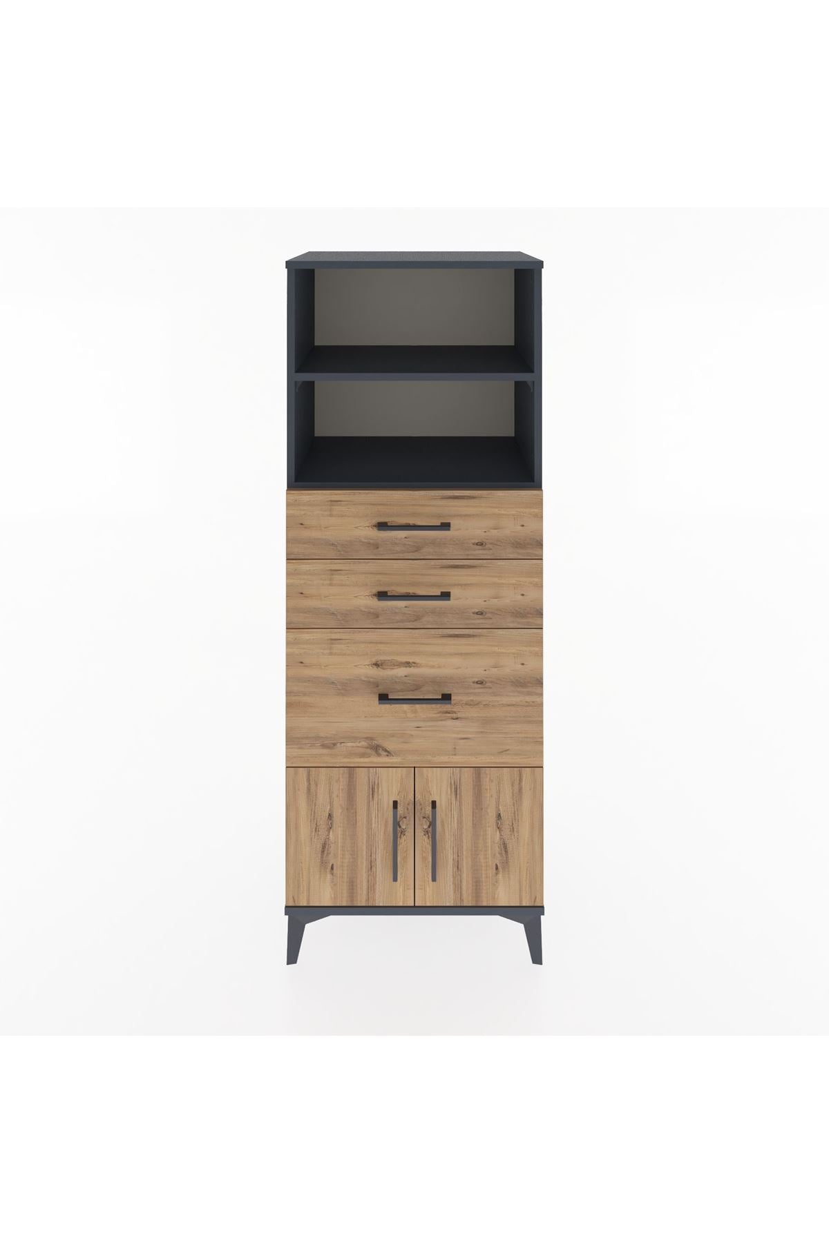 Hyperion Dolap 2 Raflı 3 Çekmeceli 2 Kapaklı 60x44x163 Antrasit-Çam