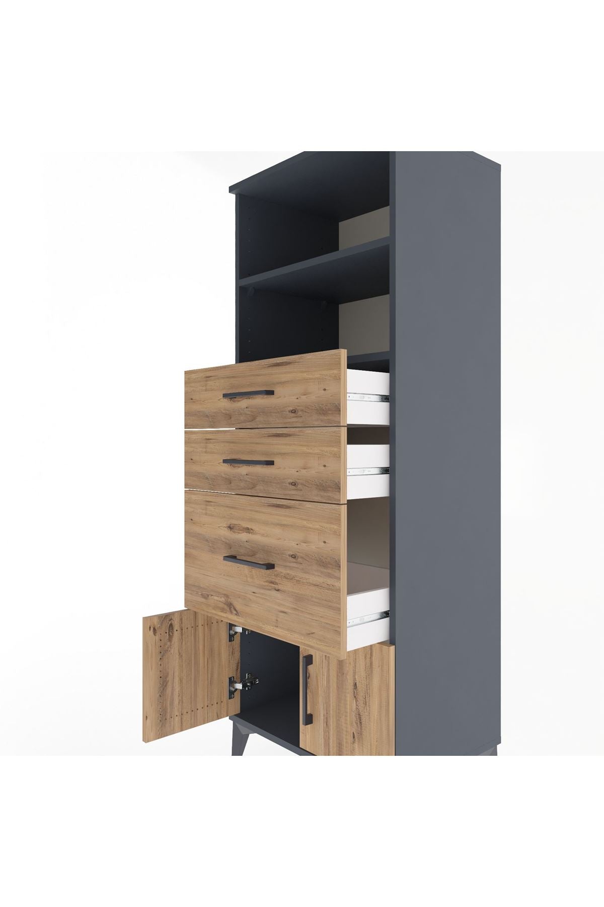 Hyperion Dolap 2 Raflı 3 Çekmeceli 2 Kapaklı 60x44x163 Antrasit-Çam