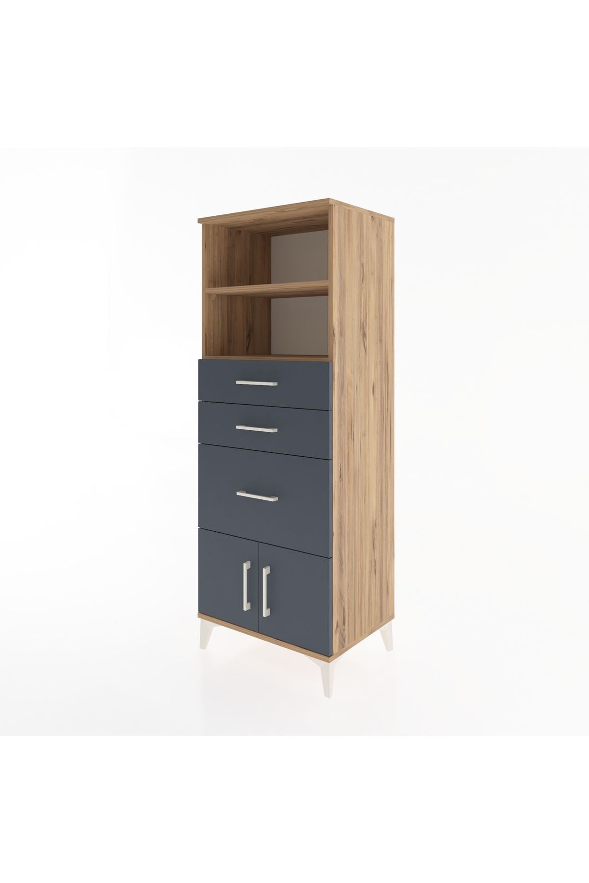 Hyperion Dolap 2 Raflı 3 Çekmeceli 2 Kapaklı 60x44x163 Çam-Antrasit