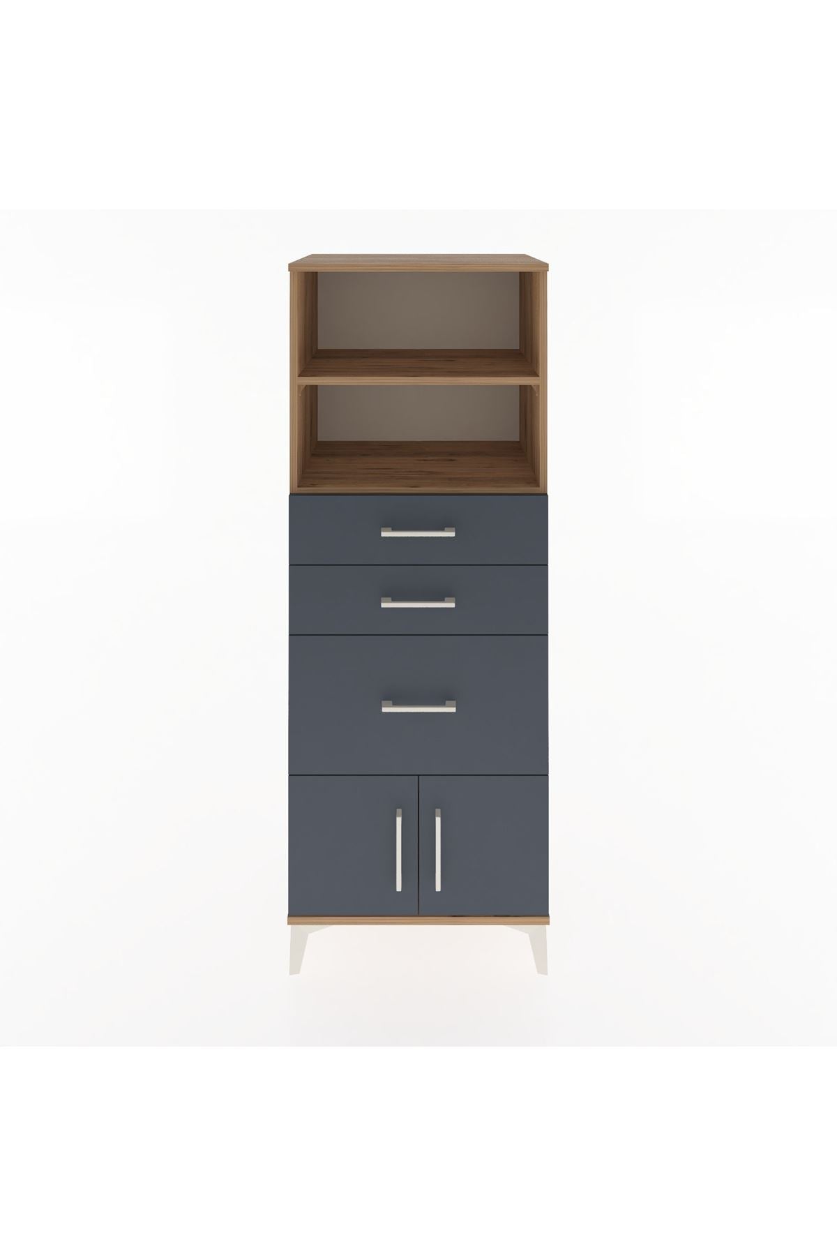 Hyperion Dolap 2 Raflı 3 Çekmeceli 2 Kapaklı 60x44x163 Çam-Antrasit