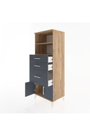 Hyperion Dolap 2 Raflı 3 Çekmeceli 2 Kapaklı 60x44x163 Çam-Antrasit