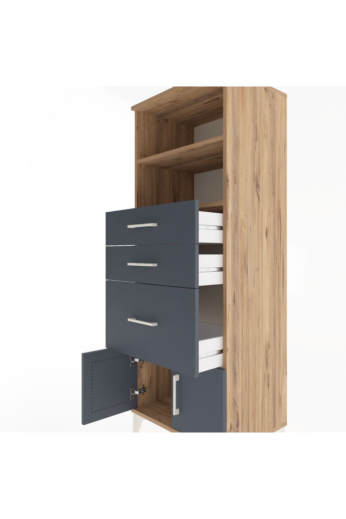 Hyperion Dolap 2 Raflı 3 Çekmeceli 2 Kapaklı 60x44x163 Çam-Antrasit