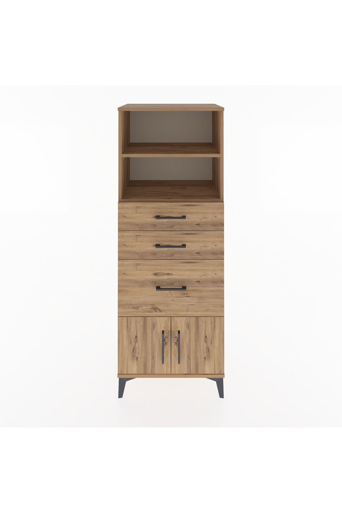 Hyperion Dolap 2 Raflı 3 Çekmeceli 2 Kapaklı 60x44x163 Çam-Çam