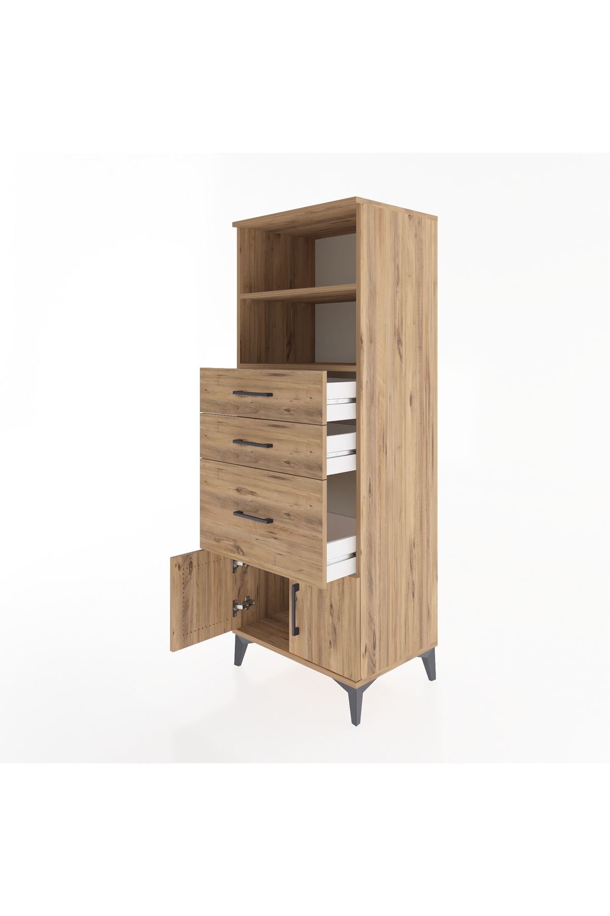 Hyperion Dolap 2 Raflı 3 Çekmeceli 2 Kapaklı 60x44x163 Çam-Çam