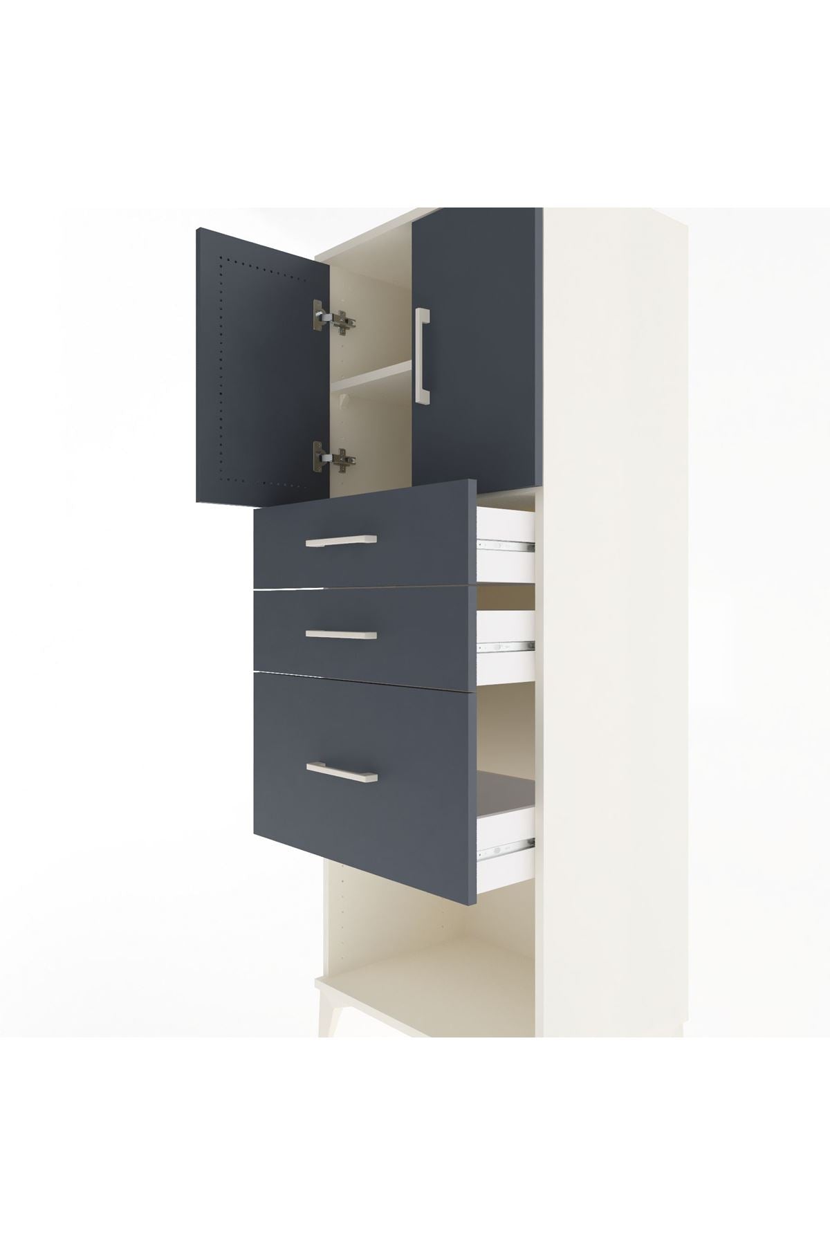 Hyperion Dolap 2 Raflı 3 Çekmeceli 2 Kapaklı 60x44x163 Aytaşı-Antrasit