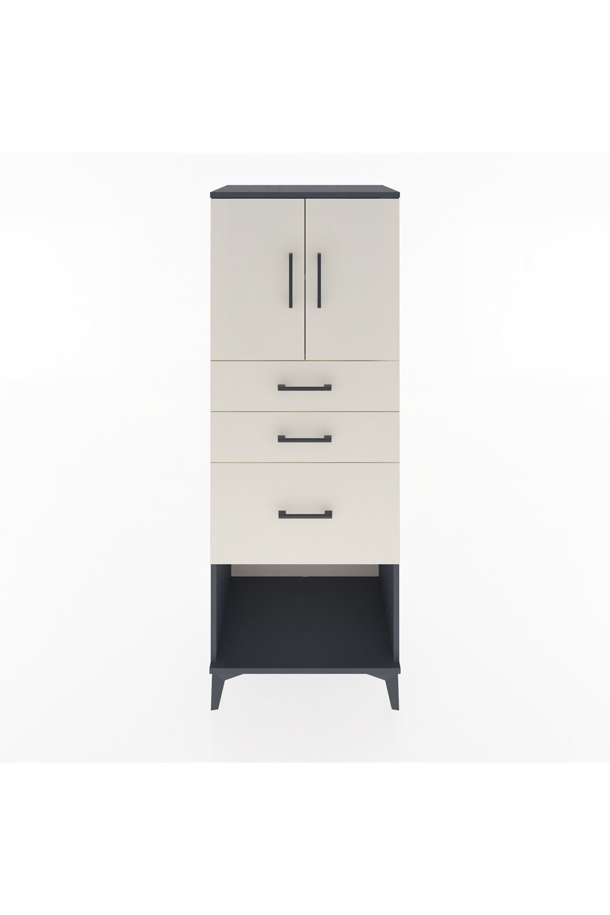 Hyperion Dolap 2 Raflı 3 Çekmeceli 2 Kapaklı 60x44x163 Antrasit-Aytaşı