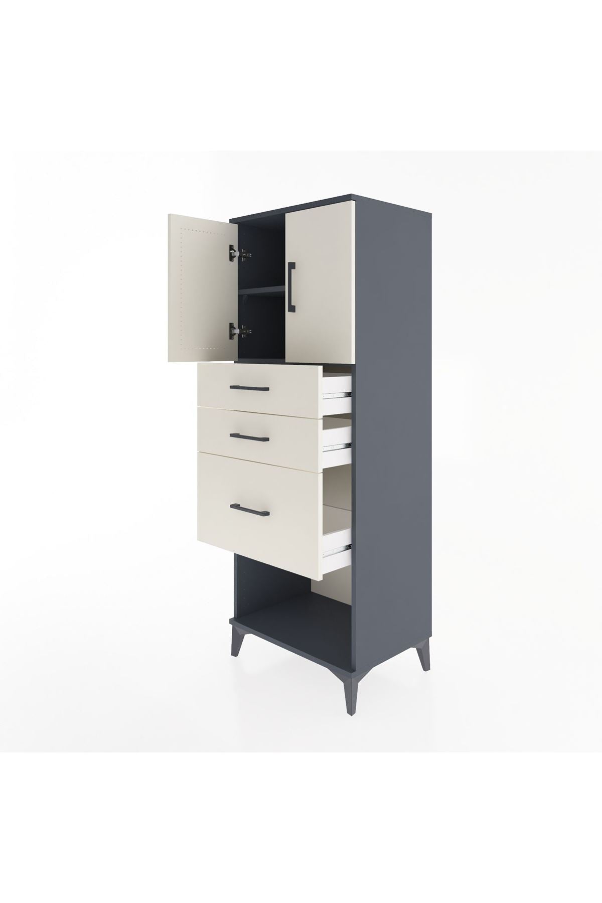 Hyperion Dolap 2 Raflı 3 Çekmeceli 2 Kapaklı 60x44x163 Antrasit-Aytaşı