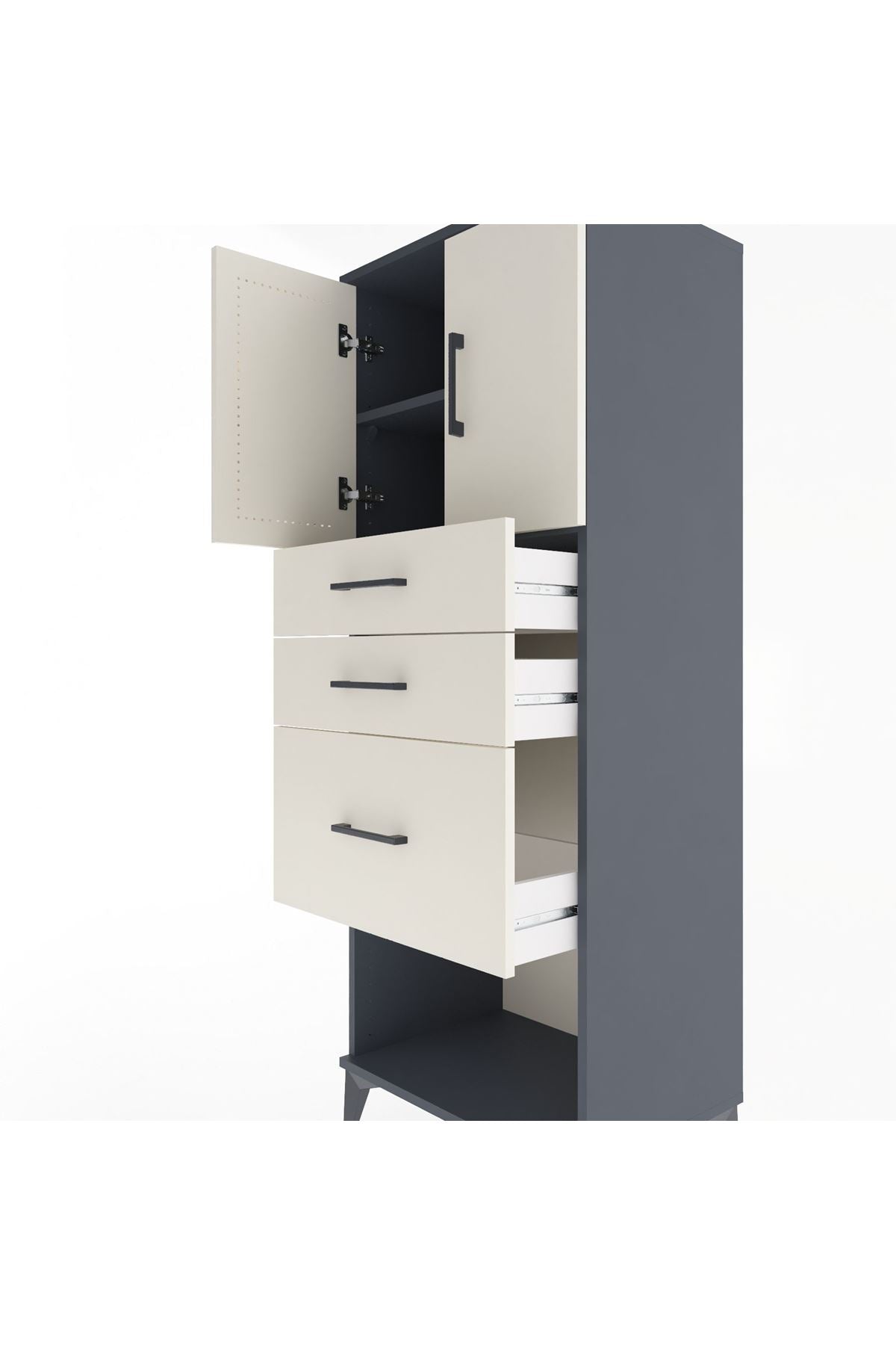 Hyperion Dolap 2 Raflı 3 Çekmeceli 2 Kapaklı 60x44x163 Antrasit-Aytaşı