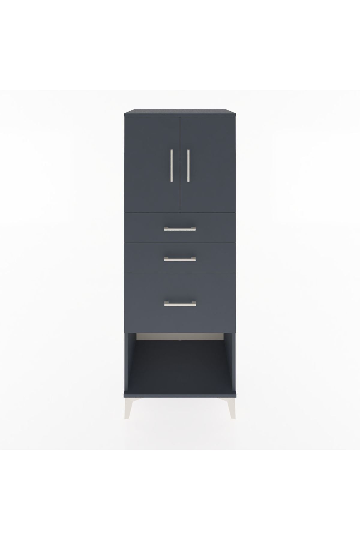 Hyperion Dolap 2 Raflı 3 Çekmeceli 2 Kapaklı 60x44x163 Antrasit-Antrasit