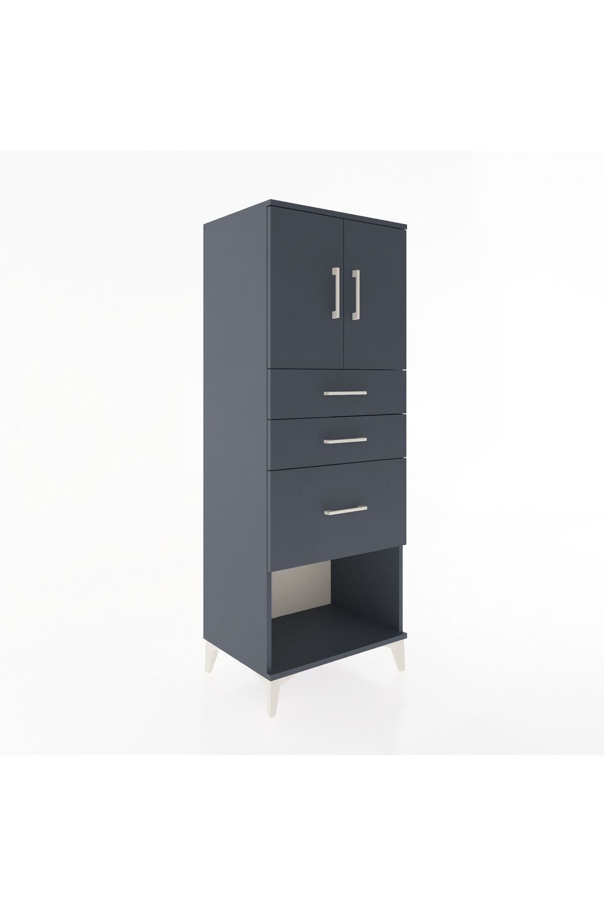 Hyperion Dolap 2 Raflı 3 Çekmeceli 2 Kapaklı 60x44x163 Antrasit-Antrasit