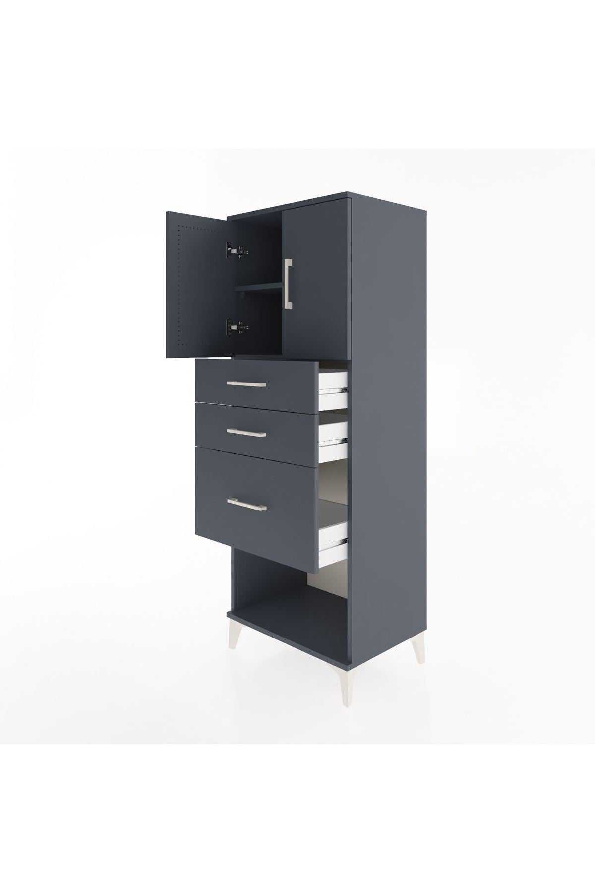 Hyperion Dolap 2 Raflı 3 Çekmeceli 2 Kapaklı 60x44x163 Antrasit-Antrasit